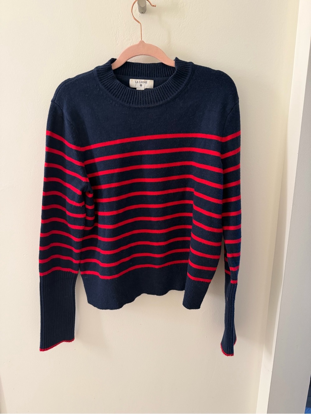 La Ligne Navy Ribbed Crewneck Pullover